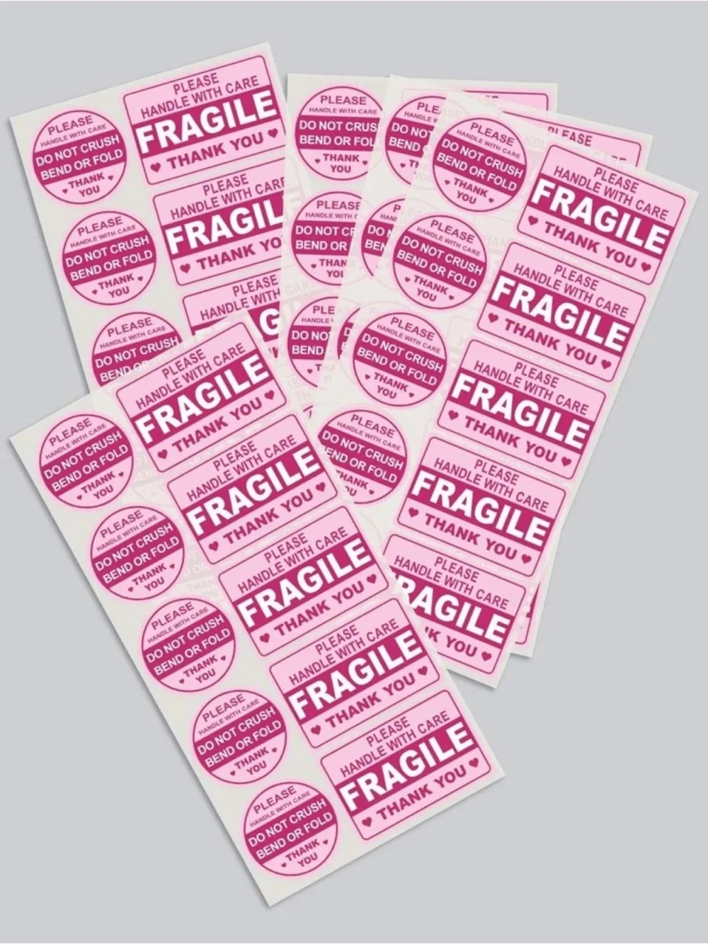 100 Pink Fragile Handle With Care Sticker Pack